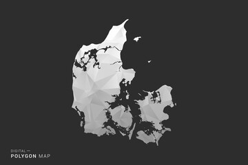 Denmark Map - Polygon style vector illustration in black, gray and white low poly geometric design, minimal silhouette, isolated for infographic. © Whatever