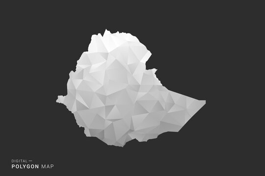 Ethiopia Map - Polygon style vector illustration in black, gray and white low poly geometric design, minimal silhouette, isolated for infographic.