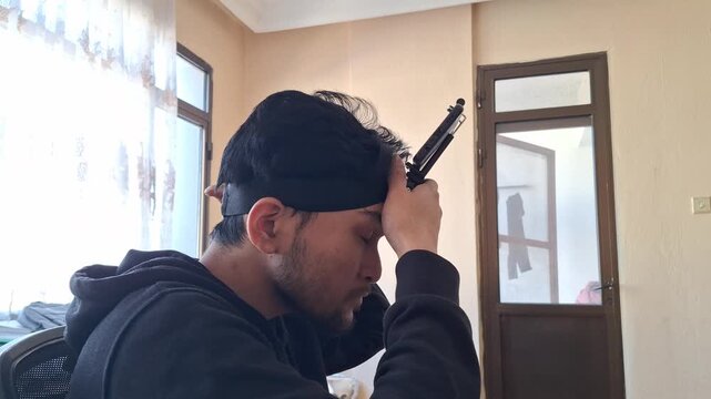 Man Adjusting Head‑Mounted Camera Rig