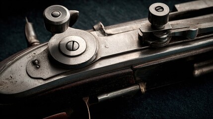 Obraz premium flintlock. Intricate metal parts of a mechanical device in close view. product launch decks, UI/UX mockups, designed for product launches and innovation pitches, used by customer success managers.