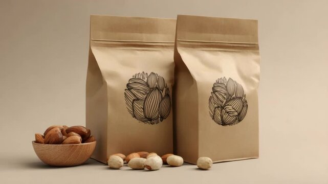 Natural almonds packaging brown paper bag mockup