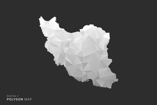 Iran, Islamic Republic of Map - Polygon style vector illustration in black, gray and white low poly geometric design, minimal silhouette, isolated for infographic.