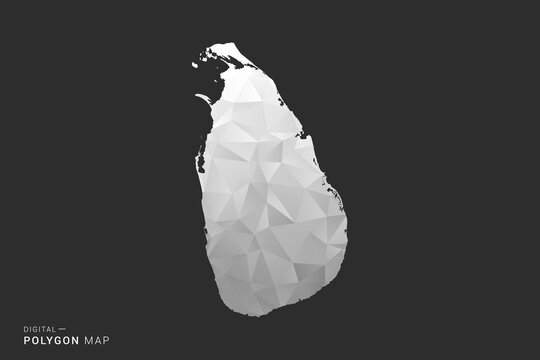 Sri Lanka Map - Polygon style vector illustration in black, gray and white low poly geometric design, minimal silhouette, isolated for infographic.
