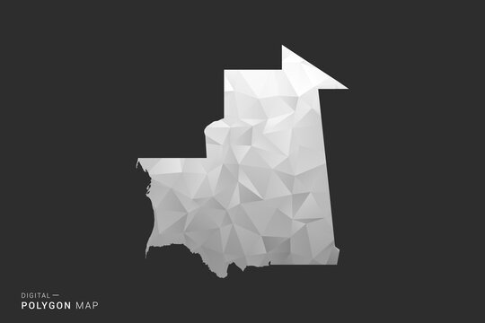 Mauritania Map - Polygon style vector illustration in black, gray and white low poly geometric design, minimal silhouette, isolated for infographic.