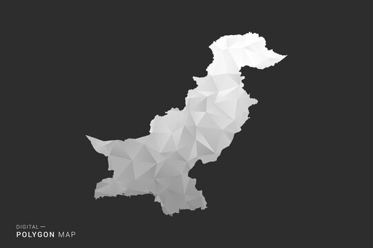 Pakistan Map - Polygon style vector illustration in black, gray and white low poly geometric design, minimal silhouette, isolated for infographic.