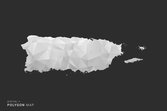 Puerto Rico Map - Polygon style vector illustration in black, gray and white low poly geometric design, minimal silhouette, isolated for infographic.