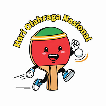 Harti Olahraga Nasional Mascot Playing Badminton with Ball