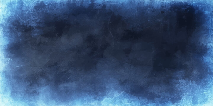 An abstract dark blue background features a moody storm sky filled with textured clouds, mist, and a faint glow of lightning for a dramatic nature backdrop