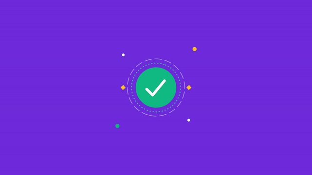 Animated success checkmarks on purple background, digital validation and approval