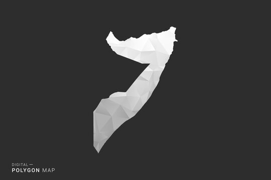 Somalia Map - Polygon style vector illustration in black, gray and white low poly geometric design, minimal silhouette, isolated for infographic.