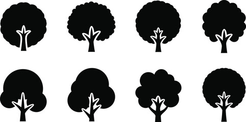 Black silhouettes of trees with white highlights on trunks © Arifa