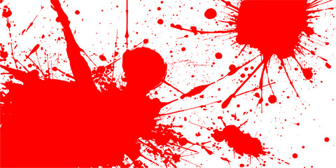 A bloody hand print and red ink splat create a grunge paint splatter texture with a vector heart pattern for a love themed art illustration backdrop © hossain
