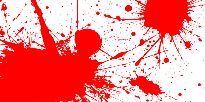A bloody hand print and red ink splat create a grunge paint splatter texture with a vector heart pattern for a love themed art illustration backdrop