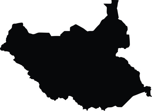 Black silhouette map of south sudan isolated on a white background for graphic design projects.