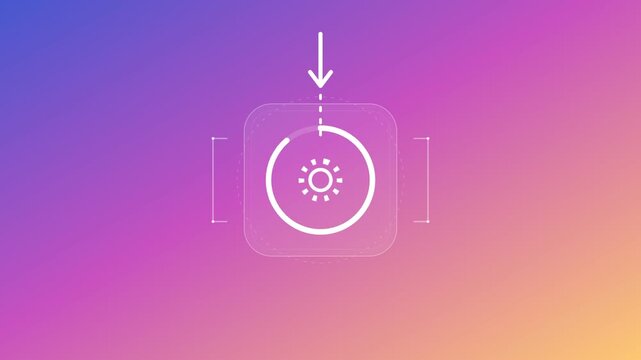 Smooth digital download icon animation featuring a glowing sun symbol transforming into a confirmed checkmark on a vibrant gradient background