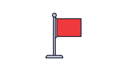 Obraz premium Simple red flag on a gray pole with a circular base icon representing a target, marker, or achievement against a white background.