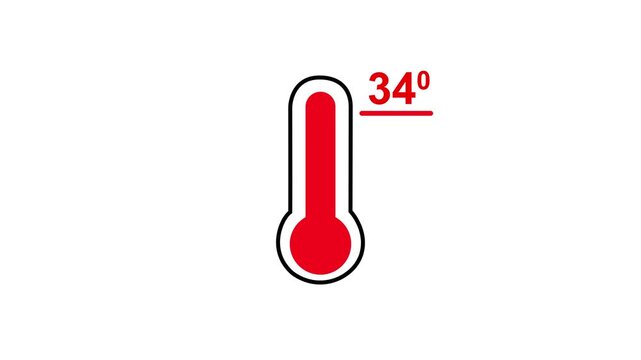 Neon glowing medical thermometer icon animation. That's indicates weather temperature 34 degree increase or decline. Thermometer equipment showing hot or cold weather.