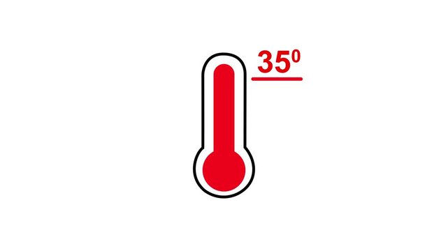 Neon glowing medical thermometer icon animation. That's indicates weather temperature 35 degree increase or decline. Thermometer equipment showing hot or cold weather.