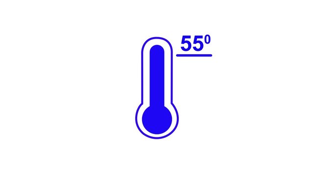Neon glowing medical thermometer icon animation. That's indicates weather temperature 55 degree increase or decline. Thermometer equipment showing hot or cold weather.