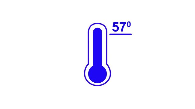 Neon glowing medical thermometer icon animation. That's indicates weather temperature 57 degree increase or decline. Thermometer equipment showing hot or cold weather.
