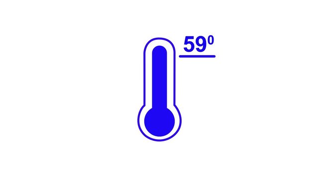 Neon glowing medical thermometer icon animation. That's indicates weather temperature 59 degree increase or decline. Thermometer equipment showing hot or cold weather.