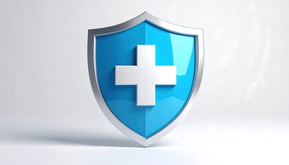 Obraz premium A blue shield with a white cross on a white surface
