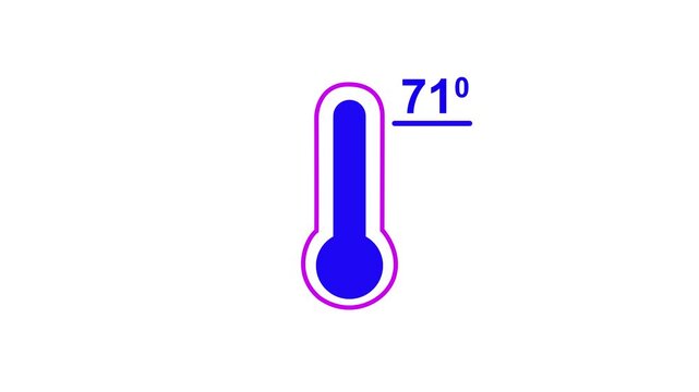 Neon glowing medical thermometer icon animation. That's indicates weather temperature 71 degree increase or decline. Thermometer equipment showing hot or cold weather.