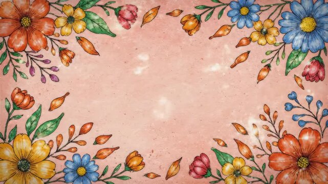 Delicate Floral Border with Soft Pink Textured Background
