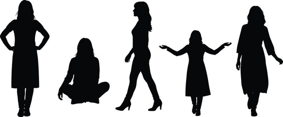 Woman silhouette pose set including standing, sitting, walking and expressive female gestures isolated for lifestyle, fashion and body language illustration © PROTAP