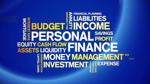 Personal Finance animated word cloud-text design animation tag kinetic typography seamless loop.