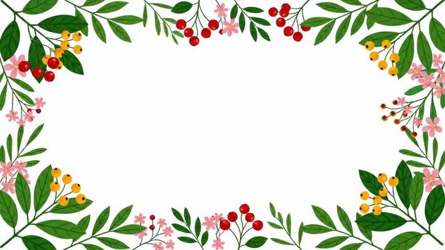Festive Floral Border with Berries and Blossoms for a Touch of Nature and Seasonality