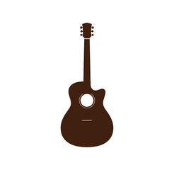 Naklejka premium Brown acoustic guitar silhouette on white background musical instrument