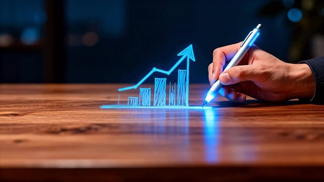 Hand drawing growth chart on wooden table