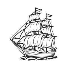 Vintage sailing ship nautical line art vector illustration, ai generated