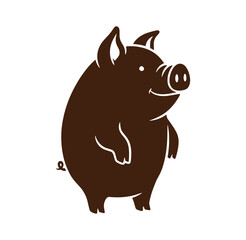 Obraz premium brown pig standing on white background smiling with one leg raised