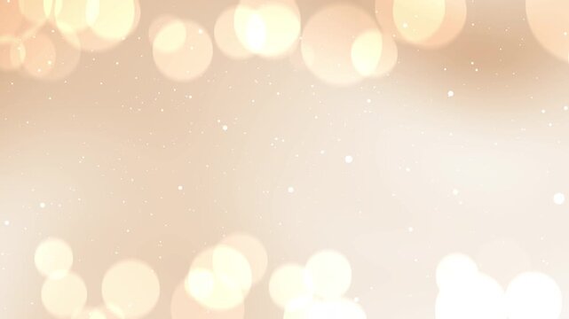 Abstract warm beige bokeh background with floating transparent orbs and shimmering white particles on soft cream gradient for professional luxury branding and elegant motion graphics.