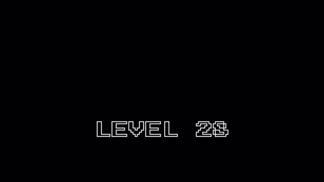 Retro Gaming Level 23 Pixel Art Text Flicker Animation Loop with Zoom Effect on Alpha Channel 4K 4k video animation seamless loop transparent background alpha channel