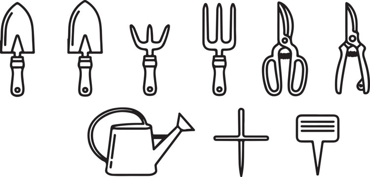 Various gardening tools and symbols for plant care and organization Vector