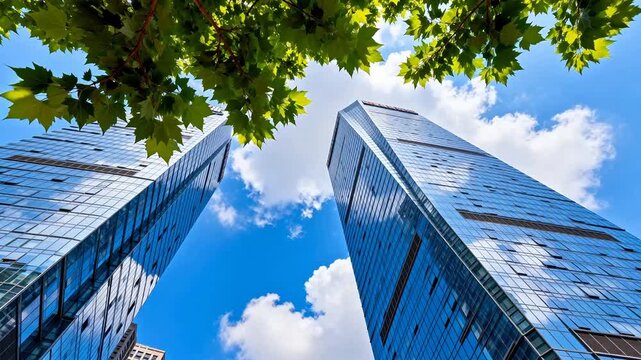 Tall glass buildings under blue sky
