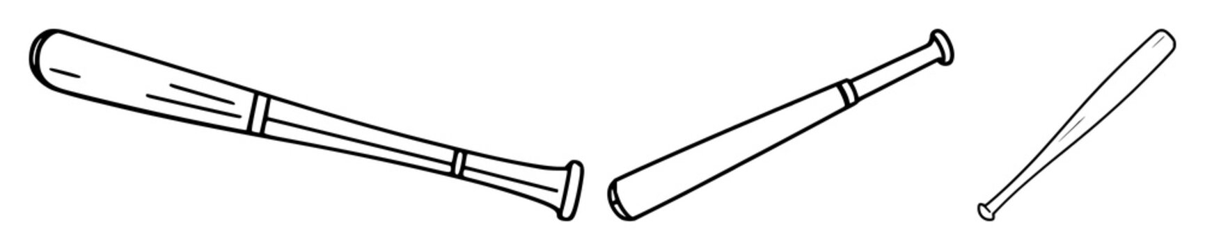 Baseball bat icon set with simple outline featuring sport equipment, baseball bat, icon with vector graphics and illustration