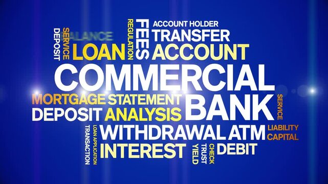 Commercial Bank animated word cloud-text design animation tag kinetic typography seamless loop.