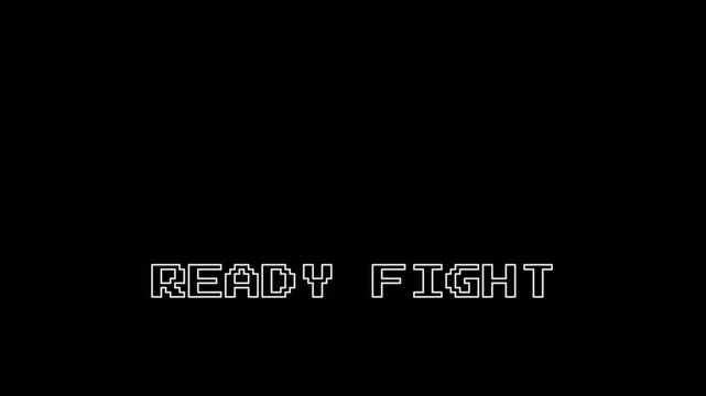 Retro Pixel Gaming Ready Fight Text Animation on Alpha Channel with 8-Bit Arcade Style Flicker and Zoom Effect 4K Loop 4k video animation seamless loop transparent background alpha channel