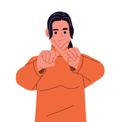 Obraz premium Flat vector illustration of people showing stop, no, and rejection gestures. Perfect for communication concepts, social messages, and behavioral expressions