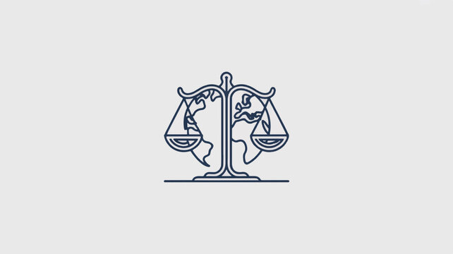 Balance scales icon with equal weights on both sides symbolizing justice and equality in a minimalist line art style on a light gray background