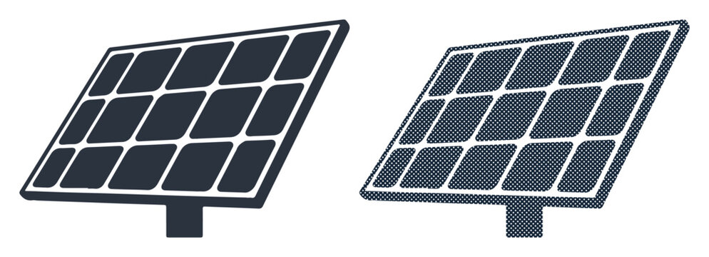 Two solar panels angled towards the sun, representing clean energy generation.