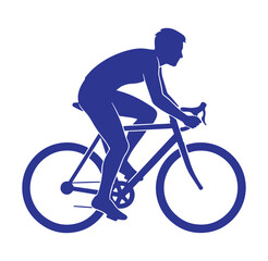 Naklejka premium Blue silhouette of a man riding a bicycle in a dynamic pose on white background