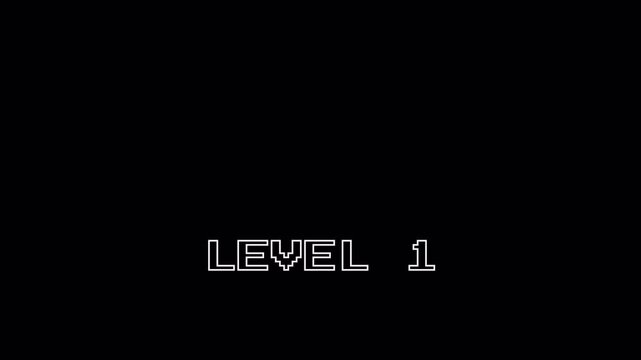 8 Bit Pixel Art Level 1 Text Animation Retro Gaming Seamless Loop on Alpha Channel 4K Video Retro Arcade Style Message with Zoom and Flicker Effect 4k video animation seamless loop transparent 