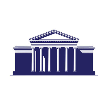 Illustration of a classic building with columns and triangular pediment  architectural design element