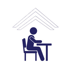 Fototapeta premium Person sitting at desk under roof icon symbolizing home office or workspace