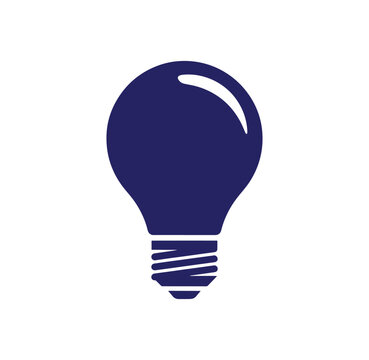 Navy blue light bulb icon with white highlight on transparent background